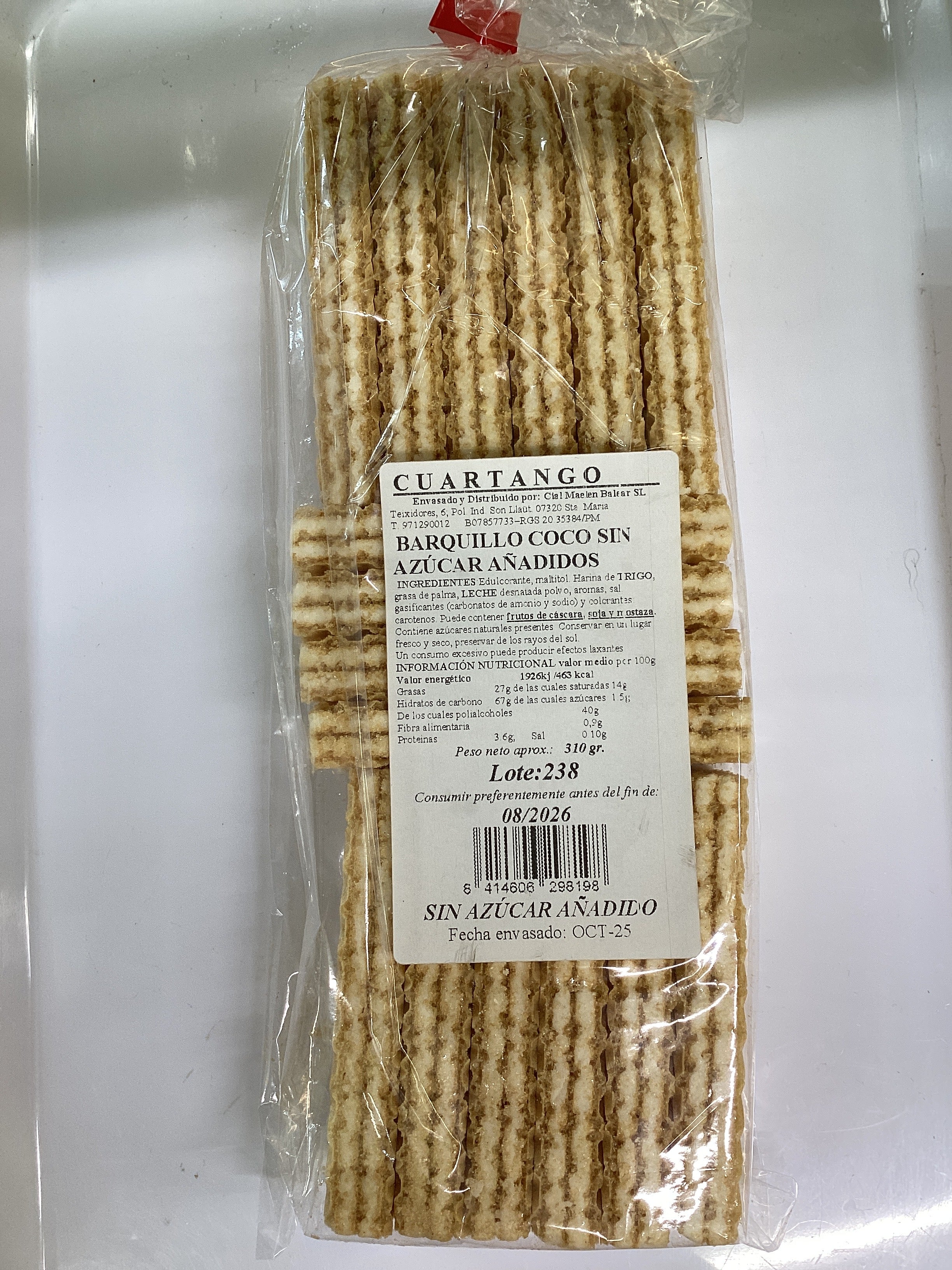 BARQUILLO COCO SIN AZUCAR (310gr)